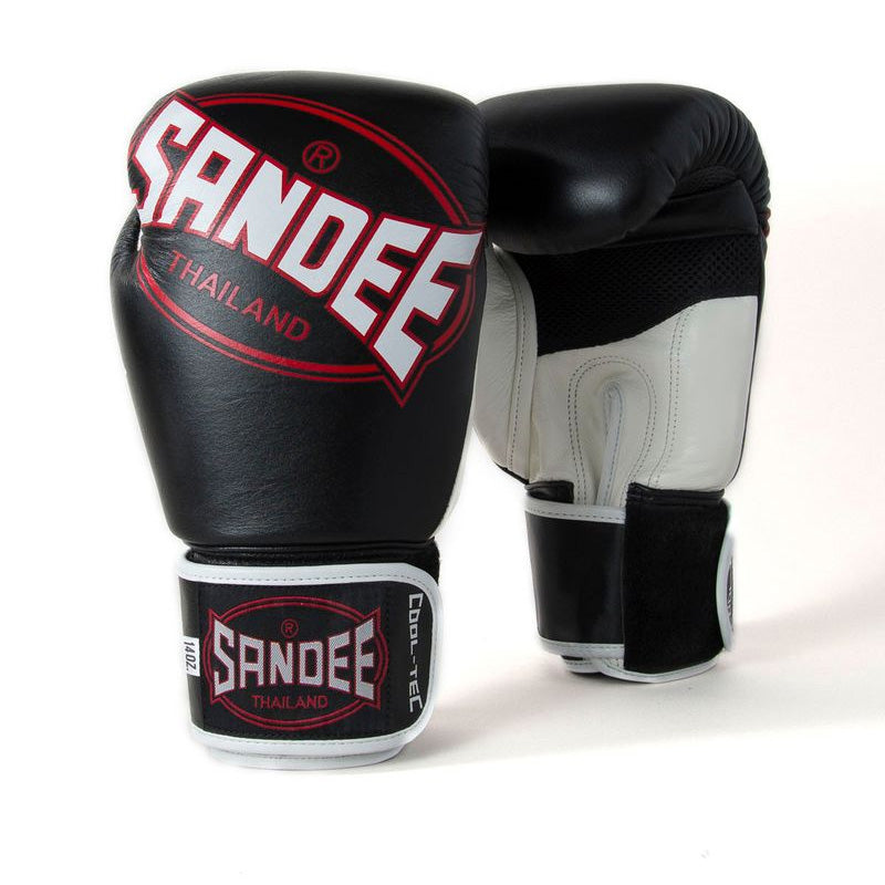 Cool Tec Velcro 3 Tone Boxing Gloves Black White Red sandeeboxing