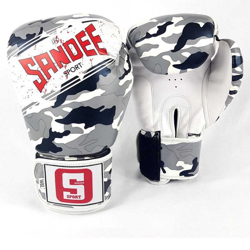 Sport Velcro Camo Tone Boxing Gloves Grey White - Main Image