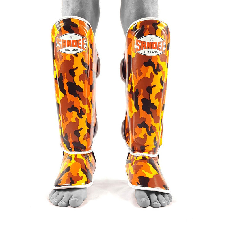 Kids Camo Boot Shinguards - Orange & White