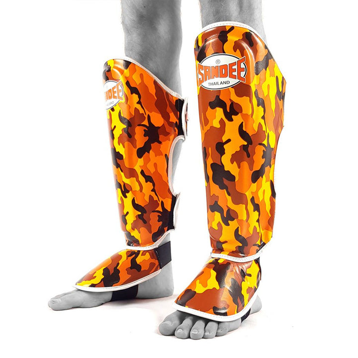 Kids Camo Boot Shinguards - Orange & White
