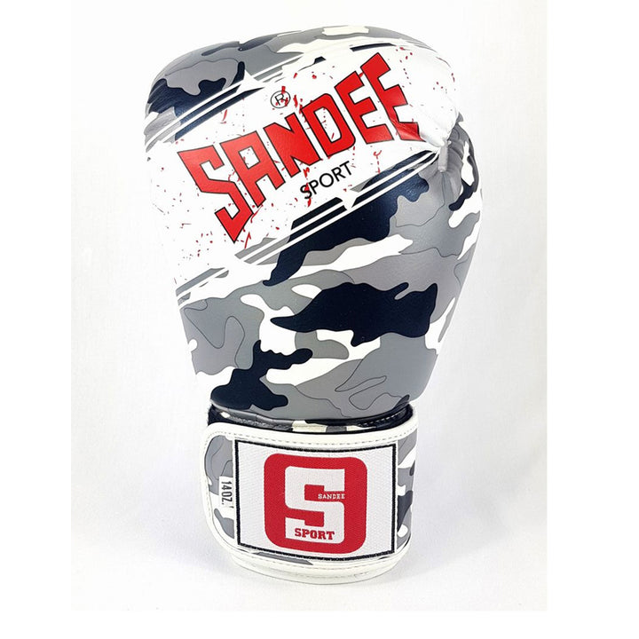 Sport Velcro Camo 3 Tone Boxing Gloves - Grey & White