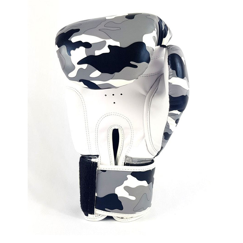 Sport Velcro Camo 3 Tone Boxing Gloves - Grey & White