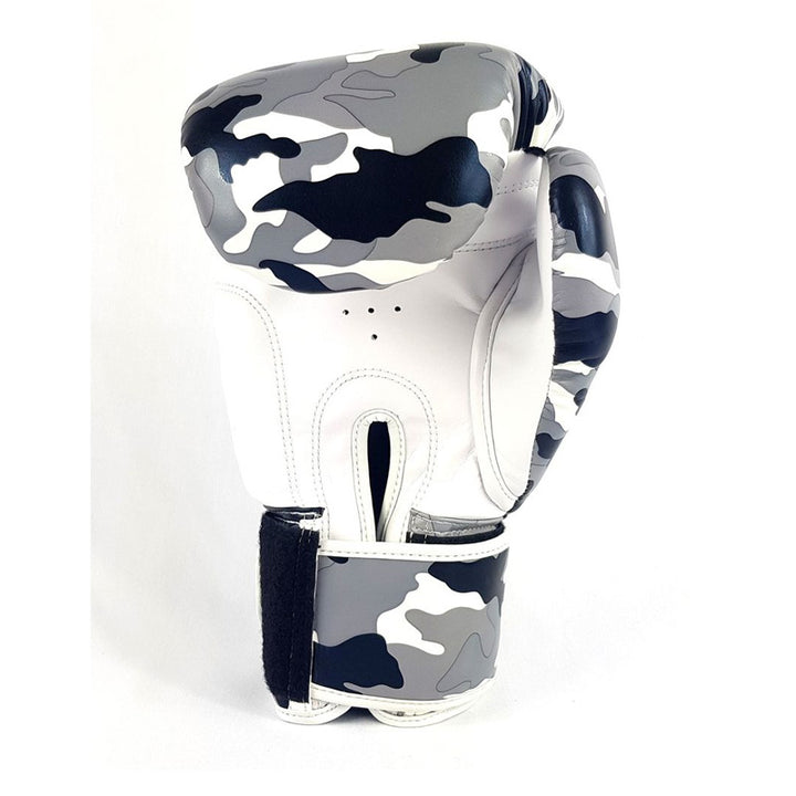 Sport Velcro Camo 3 Tone Boxing Gloves - Grey & White