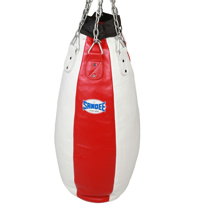 Full Leather Teardrop Punch Bag - Red & White