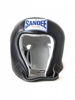 Sandee Open Face Black & White Leather Head Guard