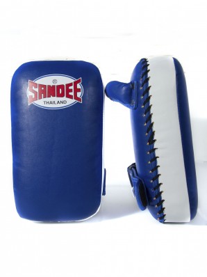 Sandee Small Extra Thick Blue & White Synthetic Leather Flat Thai Kick Pads