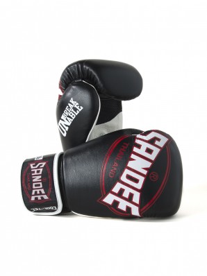 Sandee Cool-Tec Velcro Black, White & Red Leather Boxing Glove