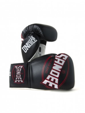 Sandee Cool-Tec Lace Up Pro Fight Black, White & Red Leather Boxing Glove