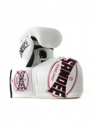 Sandee Cool-Tec Lace Up Pro Fight White, Black & Red Leather Boxing Glove