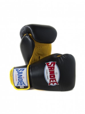 Pair of Sandee Authentic Velcro Black & Yellow Leather Boxing Glove
