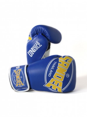 Sandee Cool-Tec Velcro Blue, Yellow & White Leather Boxing Glove