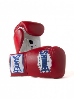 Sandee Lace Up Pro Fight Red & White Leather Boxing Glove