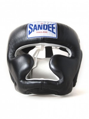 Sandee Closed Face Black & White Leather Head Guard