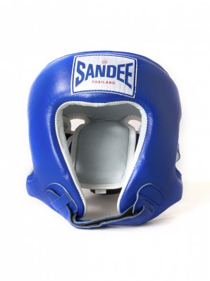 Sandee Open Face Blue & White Leather Head Guard