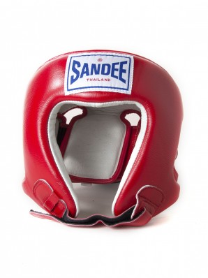 Sandee Open Face Red & White Synthetic Leather Head Guard