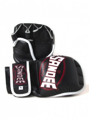 Sandee Black & White Leather MMA Sparring Glove
