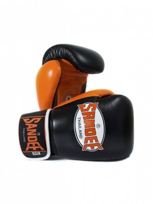 Sandee Neon Velcro Black & Orange Leather Boxing Glove
