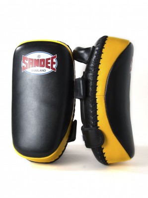 Sandee Black & Yellow Curved Thai Leather Kick Pads