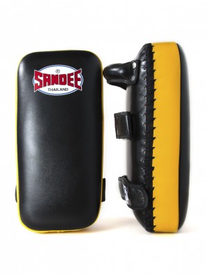 Sandee Large Extra Thick Black & Yellow Flat Thai Kick Pads