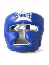 Sandee Closed Face Blue & White Leather Head Guard
